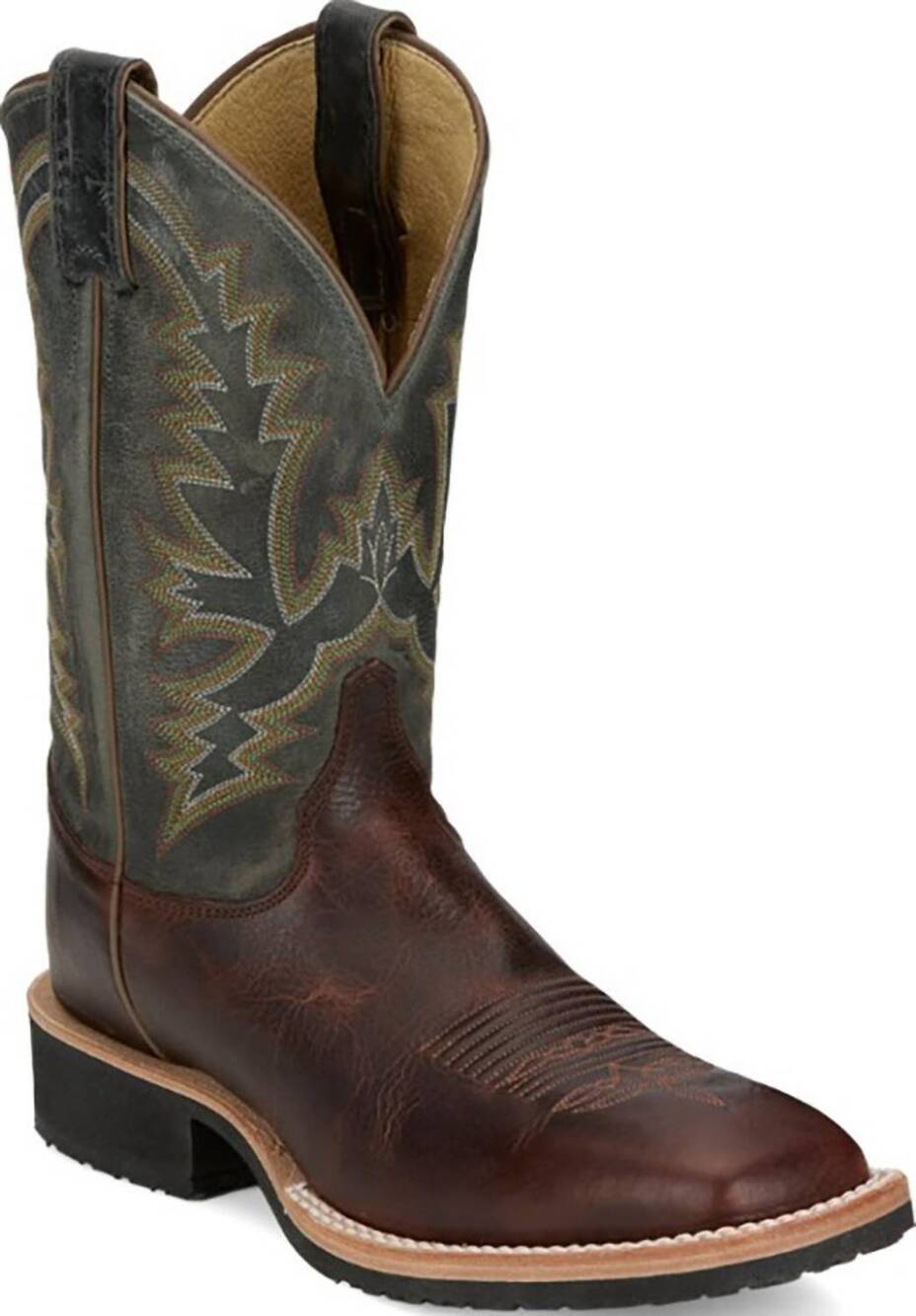 NEW JUSTIN men's bent rail usa trainor crepe sole boots in cognac/malta blue